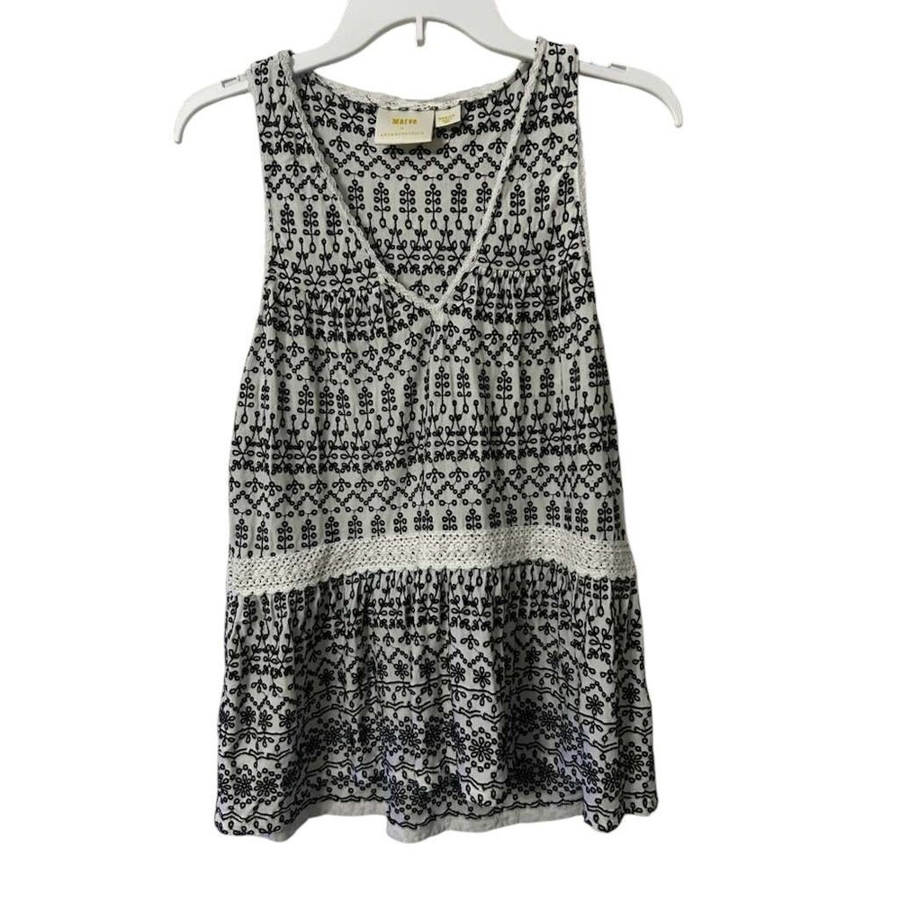 Maeve by Anthropologie Peplum Top Embroidered Crochet Womens Medium Black White